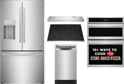 5 Piece Package Includes Refrigerator, Cooktop, Wall Oven, Hood And Dishwasher