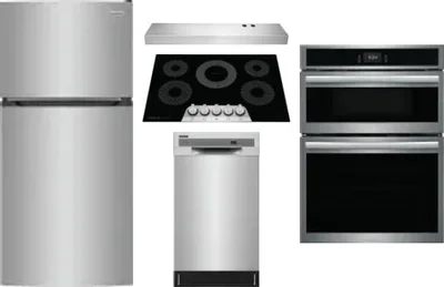 5 Piece Package Includes Refrigerator, Cooktop, Wall Oven, Hood And Dishwasher