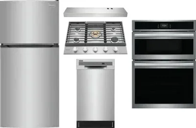 5 Piece Package Includes Refrigerator, Cooktop, Wall Oven, Hood And Dishwasher