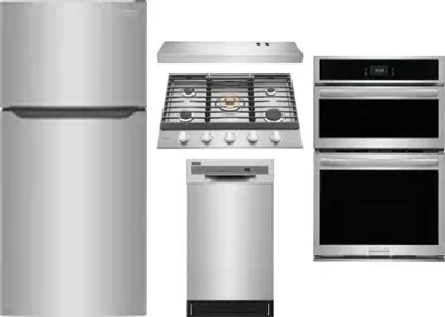 5 Piece Package Includes Refrigerator, Cooktop, Wall Oven, Hood And Dishwasher