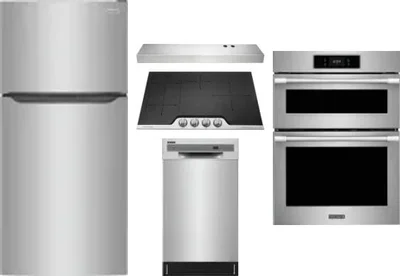 5 Piece Package Includes Refrigerator, Cooktop, Wall Oven, Hood And Dishwasher