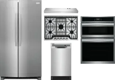 5 Piece Package Includes Refrigerator, Cooktop, Wall Oven, Hood And Dishwasher