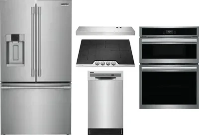 5 Piece Package Includes Refrigerator, Cooktop, Wall Oven, Hood And Dishwasher