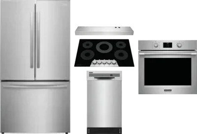 5 Piece Package Includes Refrigerator, Cooktop, Wall Oven, Hood And Dishwasher