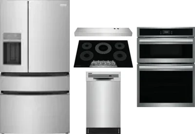 5 Piece Package Includes Refrigerator, Cooktop, Wall Oven, Hood And Dishwasher