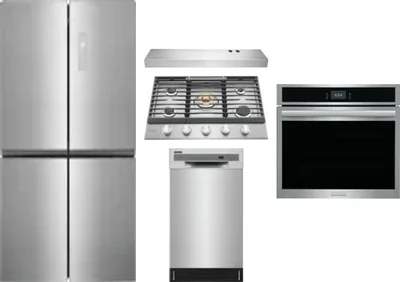 5 Piece Package Includes Refrigerator, Cooktop, Wall Oven, Hood And Dishwasher