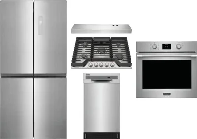 5 Piece Package Includes Refrigerator, Cooktop, Wall Oven, Hood And Dishwasher