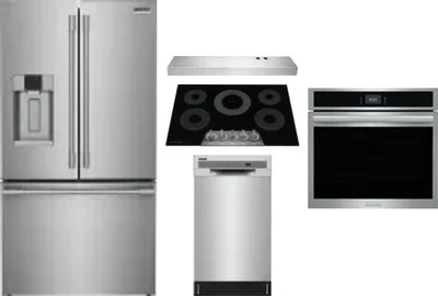 5 Piece Package Includes Refrigerator, Cooktop, Wall Oven, Hood And Dishwasher