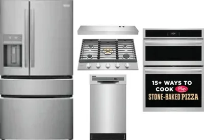 5 Piece Package Includes Refrigerator, Cooktop, Wall Oven, Hood And Dishwasher