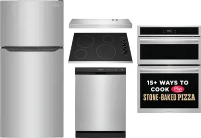 5 Piece Package Includes Refrigerator, Cooktop, Wall Oven, Hood And Dishwasher