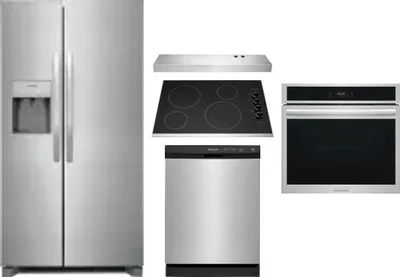 5 Piece Package Includes Refrigerator, Cooktop, Wall Oven, Hood And Dishwasher