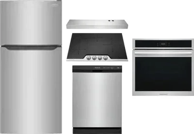 5 Piece Package Includes Refrigerator, Cooktop, Wall Oven, Hood And Dishwasher