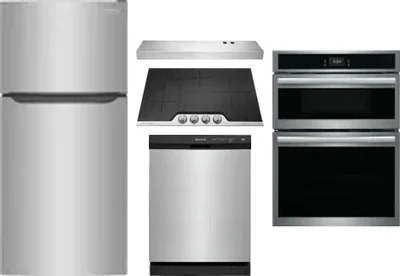 5 Piece Package Includes Refrigerator, Cooktop, Wall Oven, Hood And Dishwasher
