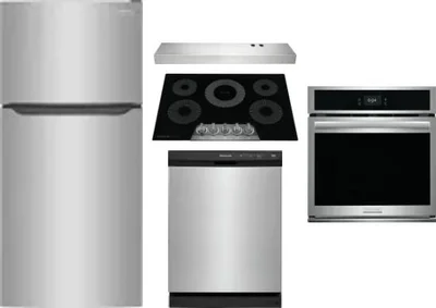 5 Piece Package Includes Refrigerator, Cooktop, Wall Oven, Hood And Dishwasher