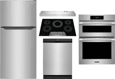 5 Piece Package Includes Refrigerator, Cooktop, Wall Oven, Hood And Dishwasher