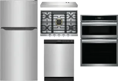 5 Piece Package Includes Refrigerator, Cooktop, Wall Oven, Hood And Dishwasher