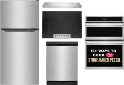 5 Piece Package Includes Refrigerator, Cooktop, Wall Oven, Hood And Dishwasher