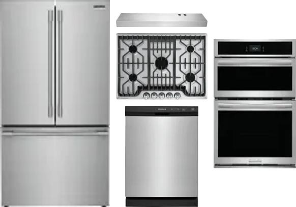5 Piece Package Includes Refrigerator, Cooktop, Wall Oven, Hood And Dishwasher