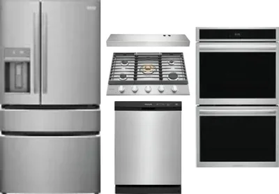 5 Piece Package Includes Refrigerator, Cooktop, Wall Oven, Hood And Dishwasher