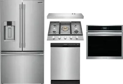 5 Piece Package Includes Refrigerator, Cooktop, Wall Oven, Hood And Dishwasher