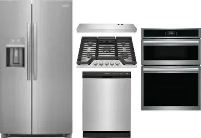 5 Piece Package Includes Refrigerator, Cooktop, Wall Oven, Hood And Dishwasher