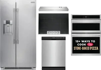 5 Piece Package Includes Refrigerator, Cooktop, Wall Oven, Hood And Dishwasher