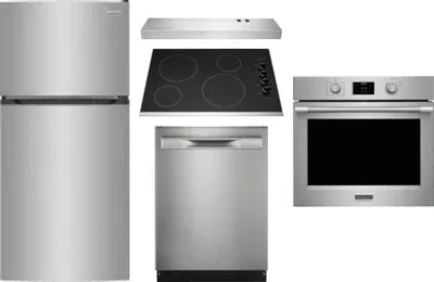 5 Piece Package Includes Refrigerator, Cooktop, Wall Oven, Hood And Dishwasher