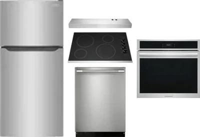 5 Piece Package Includes Refrigerator, Cooktop, Wall Oven, Hood And Dishwasher