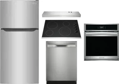 5 Piece Package Includes Refrigerator, Cooktop, Wall Oven, Hood And Dishwasher