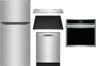 5 Piece Package Includes Refrigerator, Cooktop, Wall Oven, Hood And Dishwasher
