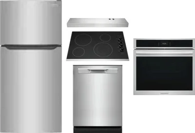 5 Piece Package Includes Refrigerator, Cooktop, Wall Oven, Hood And Dishwasher