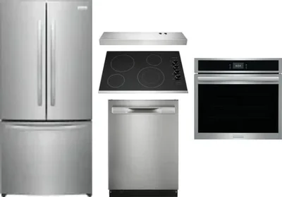 5 Piece Package Includes Refrigerator, Cooktop, Wall Oven, Hood And Dishwasher