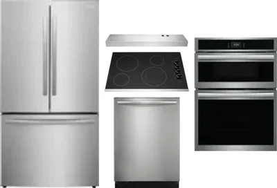 5 Piece Package Includes Refrigerator, Cooktop, Wall Oven, Hood And Dishwasher