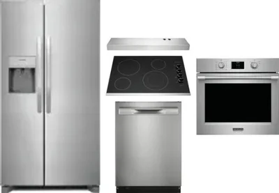 5 Piece Package Includes Refrigerator, Cooktop, Wall Oven, Hood And Dishwasher