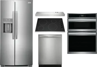 5 Piece Package Includes Refrigerator, Cooktop, Wall Oven, Hood And Dishwasher