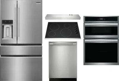 5 Piece Package Includes Refrigerator, Cooktop, Wall Oven, Hood And Dishwasher