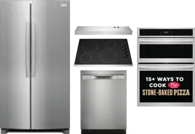 5 Piece Package Includes Refrigerator, Cooktop, Wall Oven, Hood And Dishwasher