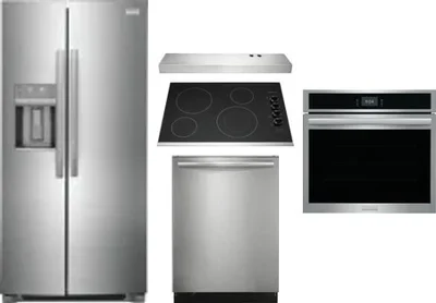 5 Piece Package Includes Refrigerator, Cooktop, Wall Oven, Hood And Dishwasher