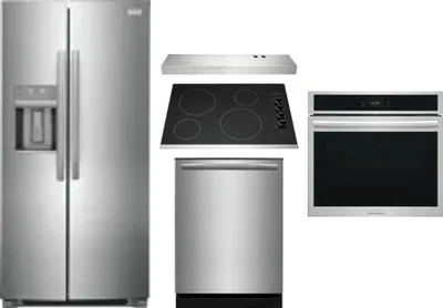 5 Piece Package Includes Refrigerator, Cooktop, Wall Oven, Hood And Dishwasher