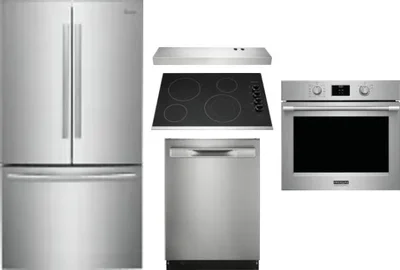 5 Piece Package Includes Refrigerator, Cooktop, Wall Oven, Hood And Dishwasher
