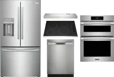 5 Piece Package Includes Refrigerator, Cooktop, Wall Oven, Hood And Dishwasher