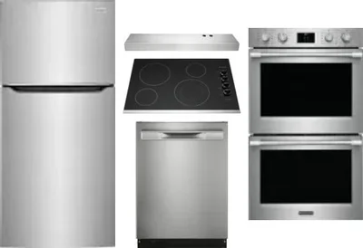 5 Piece Package Includes Refrigerator, Cooktop, Wall Oven, Hood And Dishwasher