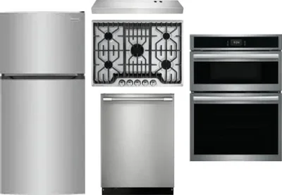 5 Piece Package Includes Refrigerator, Cooktop, Wall Oven, Hood And Dishwasher