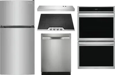 5 Piece Package Includes Refrigerator, Cooktop, Wall Oven, Hood And Dishwasher