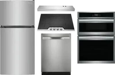 5 Piece Package Includes Refrigerator, Cooktop, Wall Oven, Hood And Dishwasher