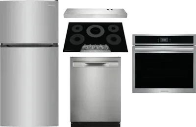5 Piece Package Includes Refrigerator, Cooktop, Wall Oven, Hood And Dishwasher