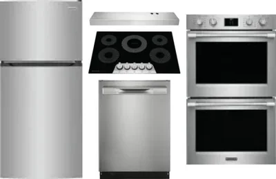 5 Piece Package Includes Refrigerator, Cooktop, Wall Oven, Hood And Dishwasher