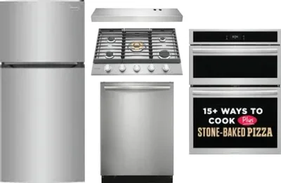 5 Piece Package Includes Refrigerator, Cooktop, Wall Oven, Hood And Dishwasher