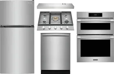 5 Piece Package Includes Refrigerator, Cooktop, Wall Oven, Hood And Dishwasher