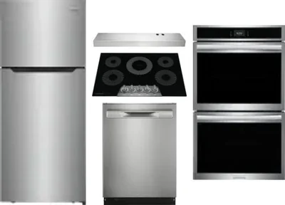 5 Piece Package Includes Refrigerator, Cooktop, Wall Oven, Hood And Dishwasher